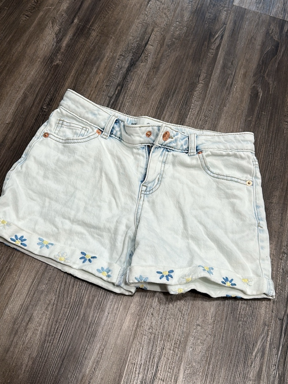Cat & Jack Light Blue Denim Shorts with Blue & Yellow Floral Trim